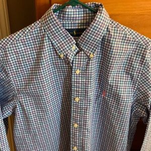 Ralph Lauren Mens M Medium Shirt Top Button Down EUC Blue White Pink Plaid